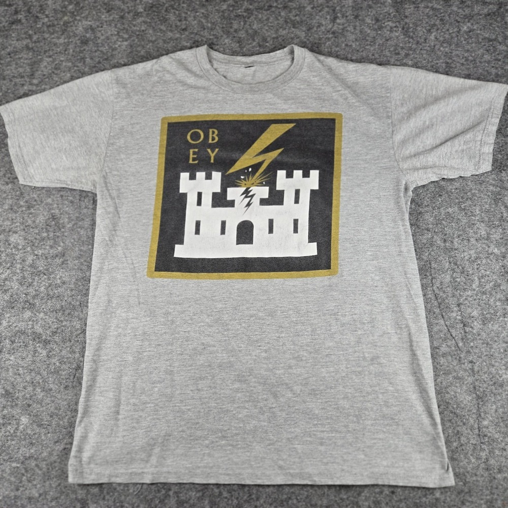 OBEY Brand T-shirt Men's Size L Discontinued Design Castle Lightning Propaganda